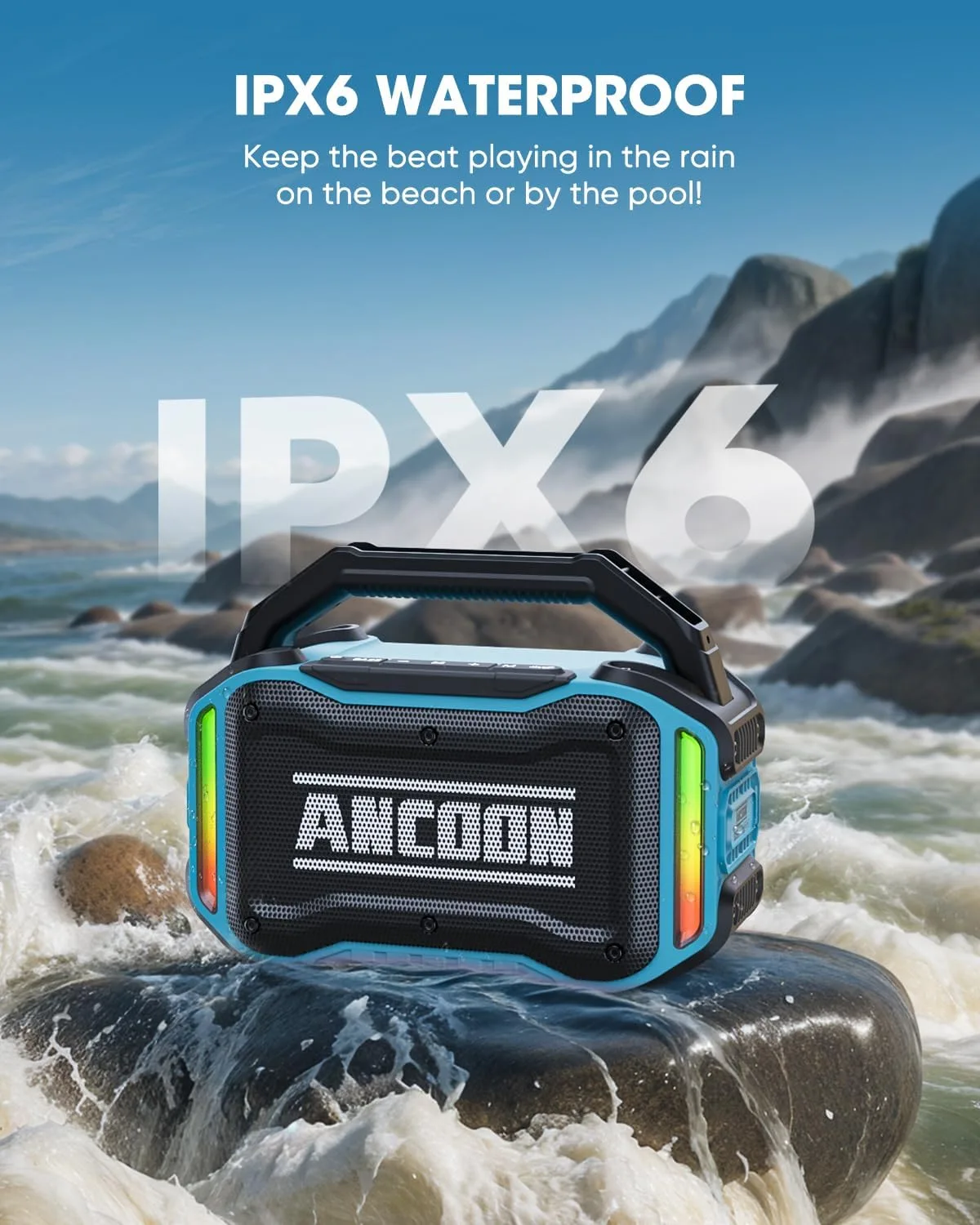 ANCOON Speakers Bluetooth Wireless: 80W(Peak) Loud Speaker with Bass, 20H Playtime, IPX6 Waterproof, Large Jobsite Speakers for Work, Outdoor, Workshop, Garage, Portable Speaker with TWS (Sky Blue)