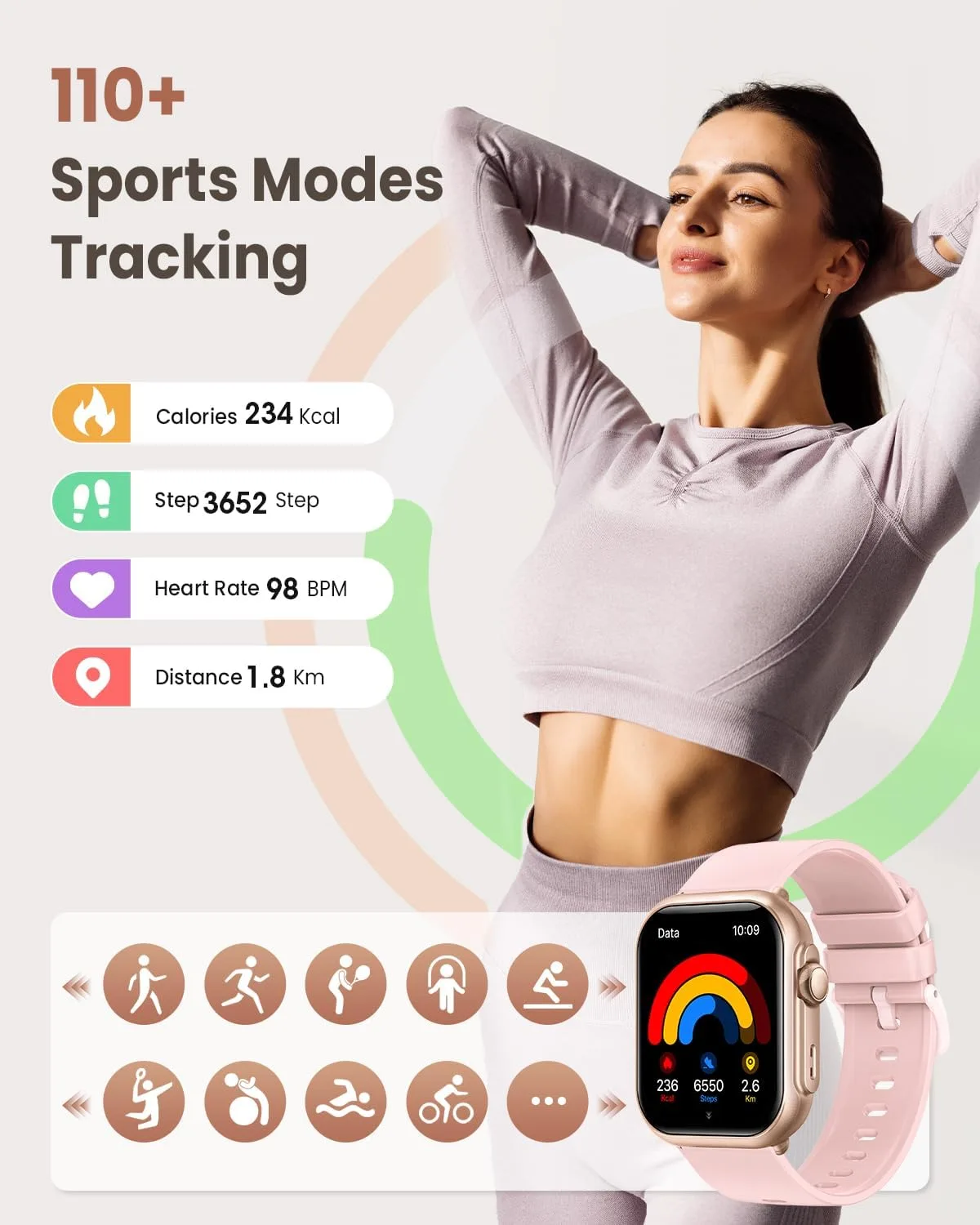 1.83" Smart Watches for Women (Android/iPhone), with 1000mAh Battery, 5ATM