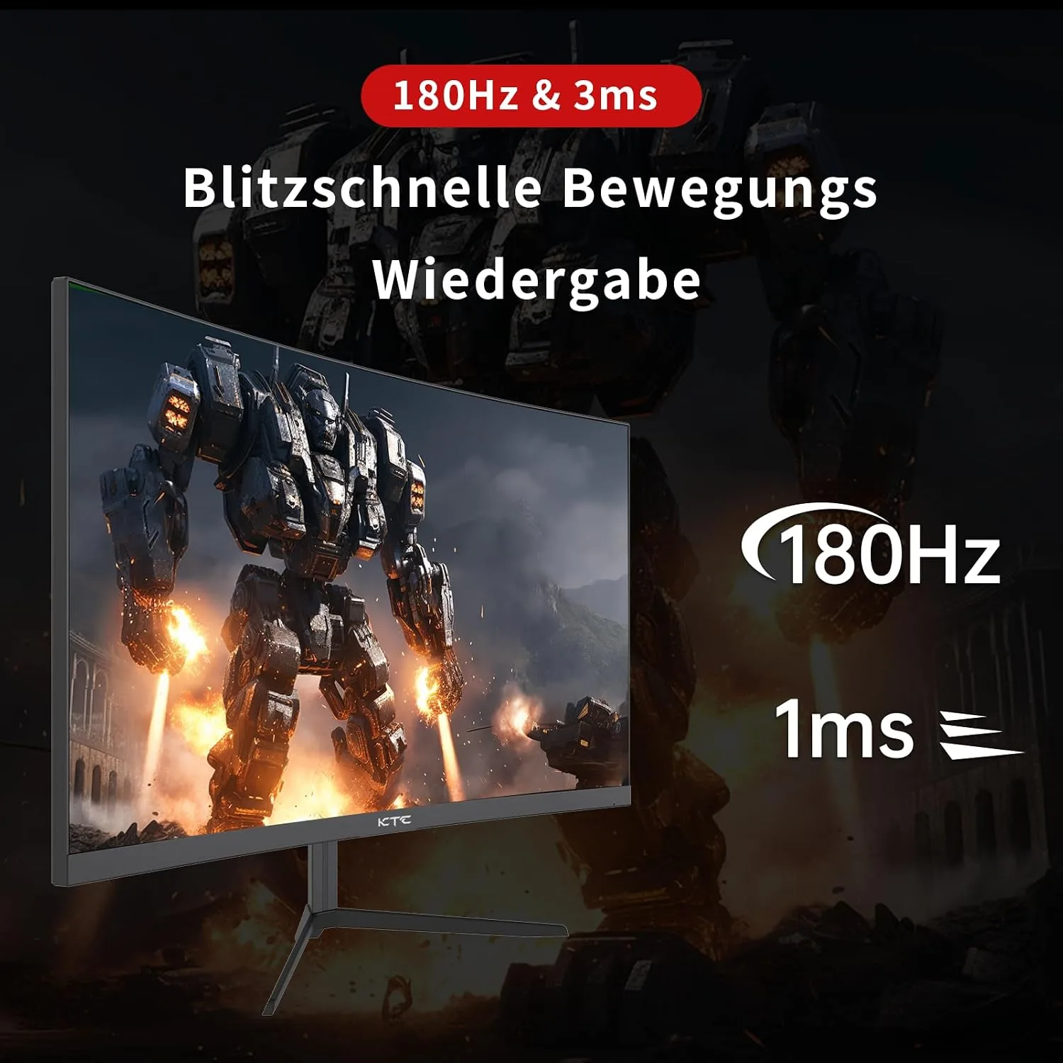 KTC 24 Inch 1500R Curved Gaming Monitor,180Hz 1ms FHD 1080p VA Monitor, Adaptive Sync, 110% sRGB, HDR Support, DisPlayPort/HDMI,Tilt, VESA for Gaming Home Office Business PS5 PC Monitors