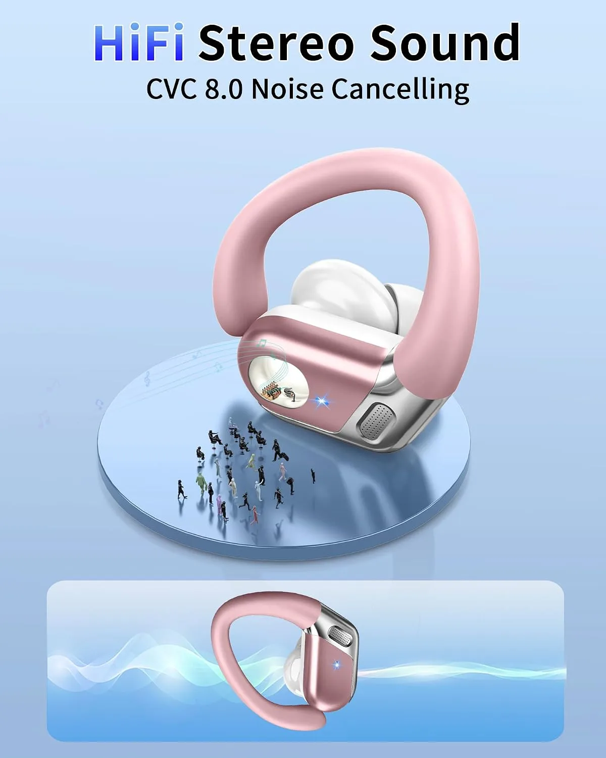 Wireless Earbud, Bluetooth 5.4 Headphones IP7 Waterproof for Sport, 50H Running Wireless Earphones with ENC Noise Cancelling Mic, Deep Bass Over Ear bud with Earhooks for Android, iOS, Workout, Gym