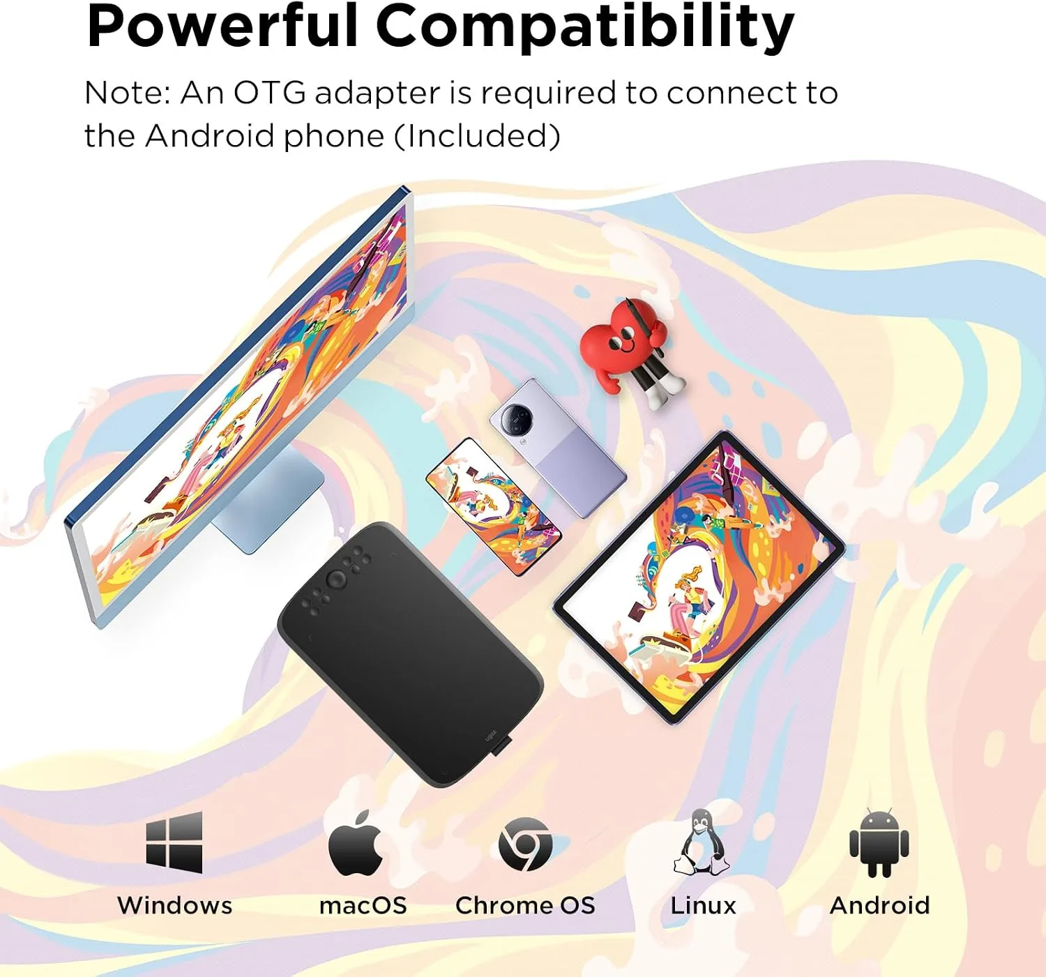 UGEE Upgrade M908 10x6.25Drawing Tablet,Graphics Tablet with 8 Hot Keys & Scroll Wheel,Battery Free Stylus of 16K Levels Pressure Sensitivity Drawing Pad Compatible with Windows/Mac/Android Art Tablet