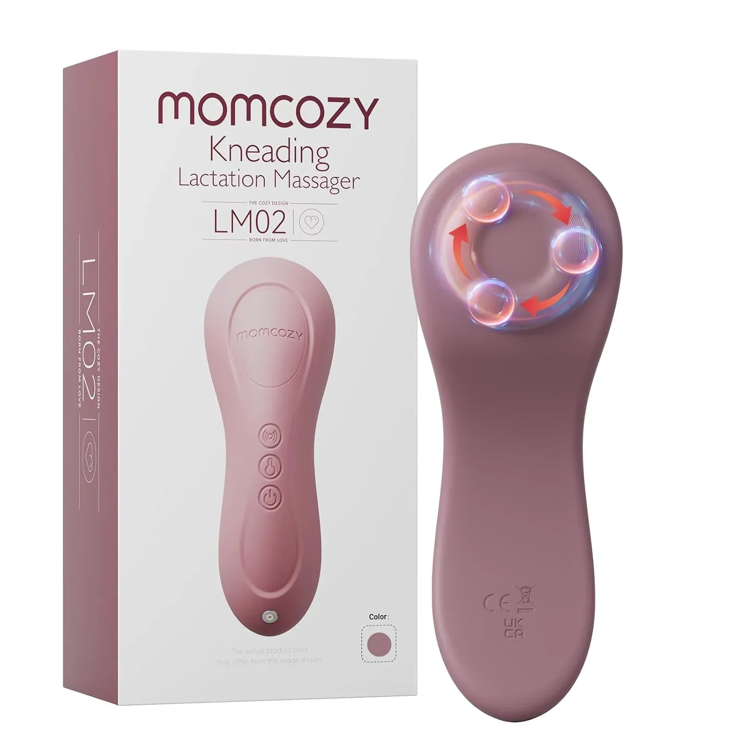 Masajeador de lactancia Momcozy con calor y rodillos, rojo
