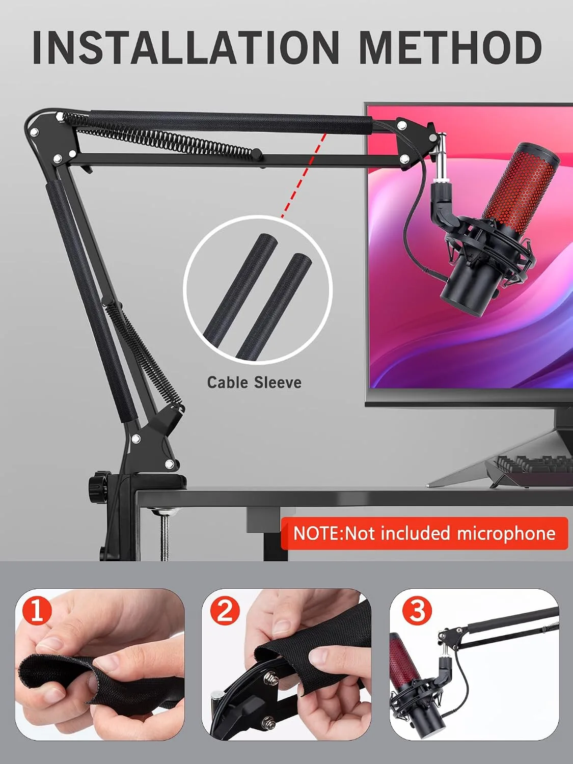 For HyperX QuadCast 2 Boom Arm - Mic Arm Compatible with Hyper x QuadCast, Microphone Boom Arm with Cable Ties, Improve Sound Quality, Mic Boom Arm for Hyperx QuadCast by SUNMON