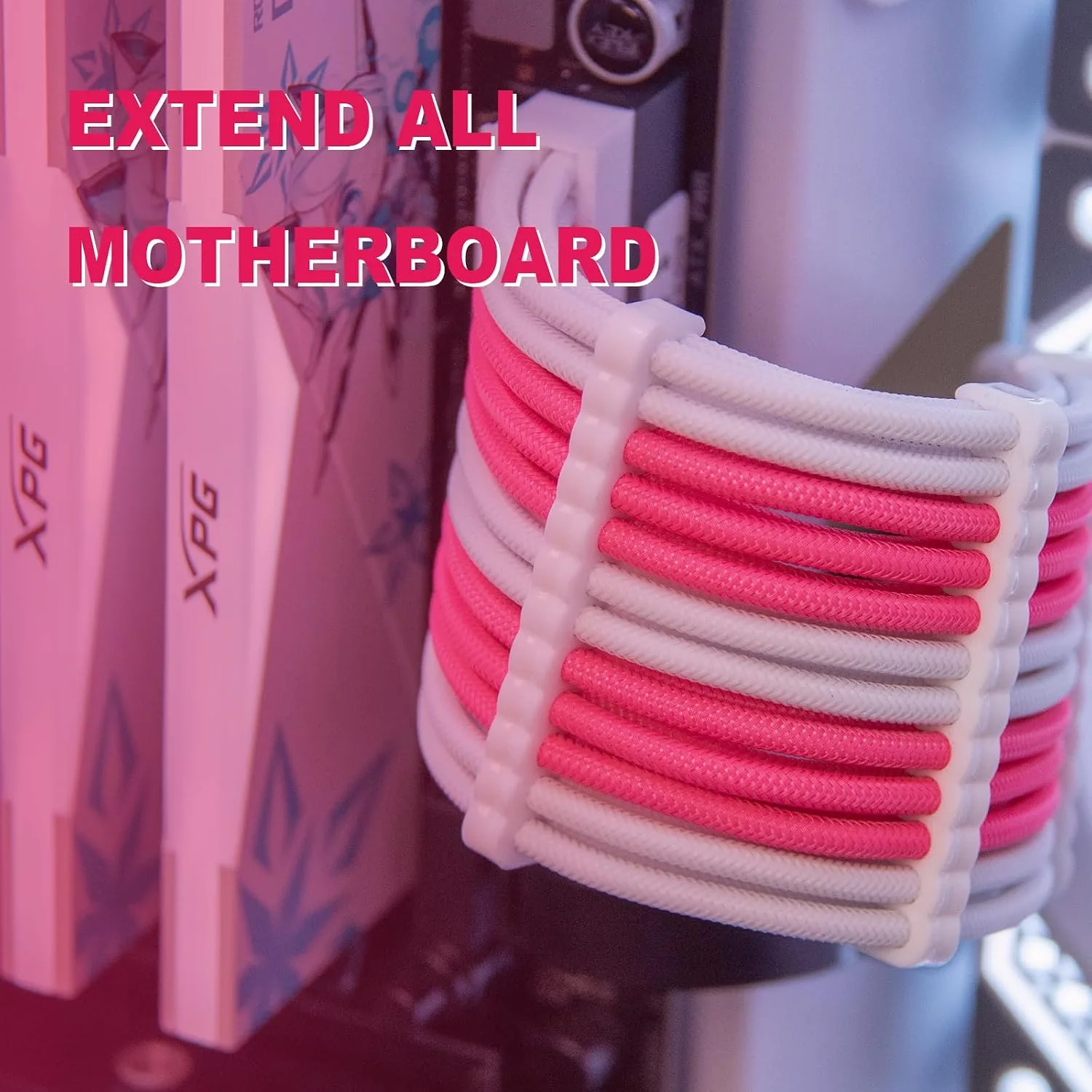 Sirlyr Pink/White 5PCS PSU Extesion Kit,24/8Pin,for Girl Pink Case