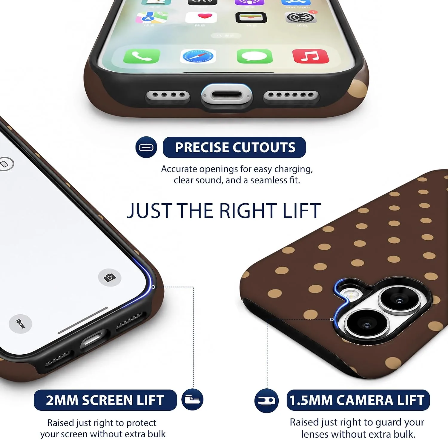 Magnetic for iPhone 16 Plus Phone Case, Brown & Cream Polka Dot
