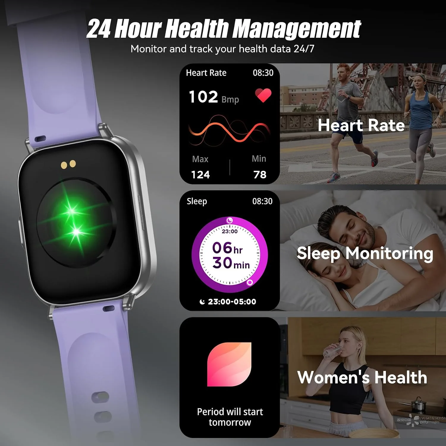 Smart Watch for Men Women, 2.01" HD Fitness Tracker with Heart Rate and Sleep Monitor, Bluetooth Calls & Notifications, 120+ Sport Modes, IP67 Waterproof, Compatible with Android & iOS, Purple