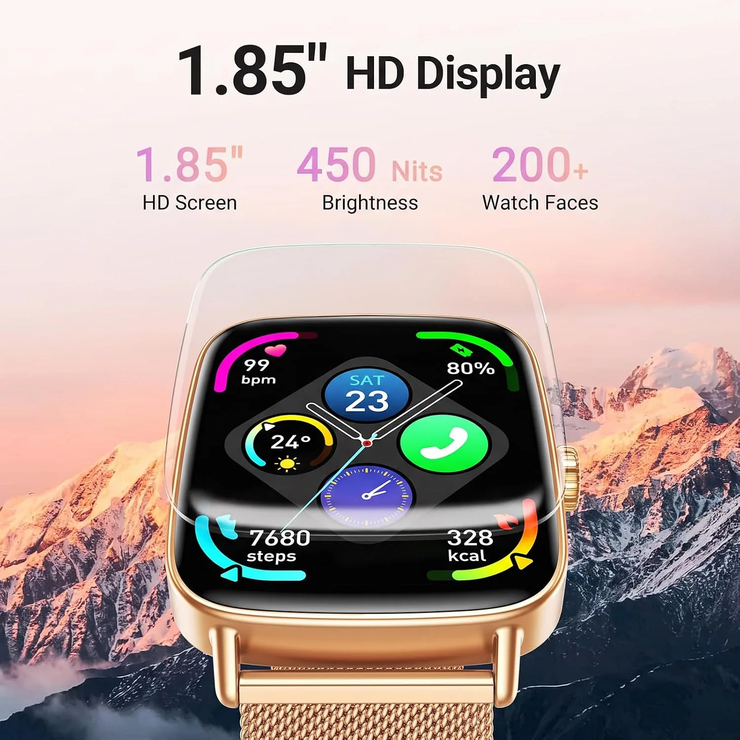 Fitpolo Smart Watches for Women Men,1.85" HD Smartwatch for Android iPhone with Bluetooth Calls, Heart Rate Sleep Monitor, 120+ Sports Modes, IP68 Waterproof, 7-Day Battery - Stainless Steel Gold