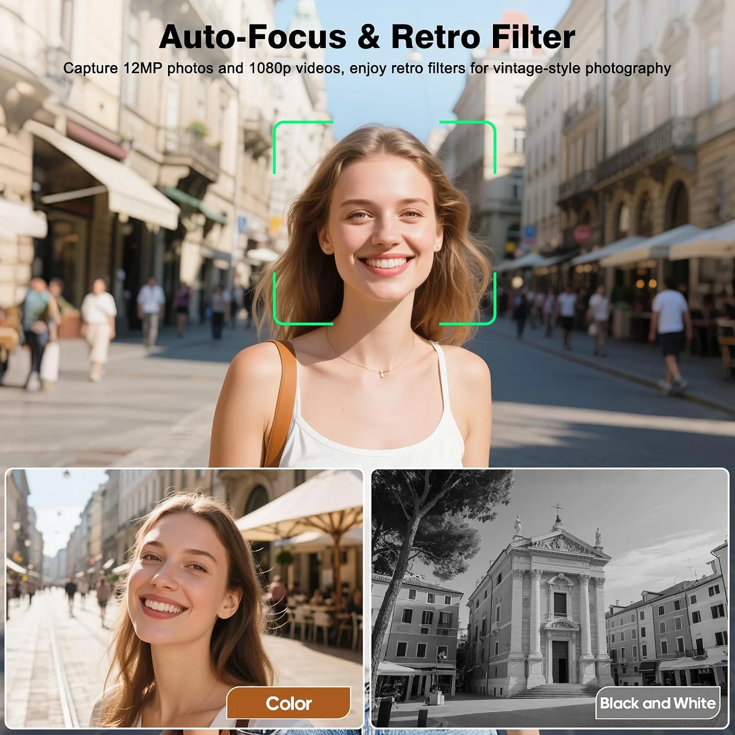 CHUZHAO Vintage Mini Digital Camera, Portable TLR Style Retro Point and Shoot Compact Small Pocket 1080P FHD Video 12MP Autofocus Vlogging Camera with 16 GB Card for Beginners Teens Adults Red