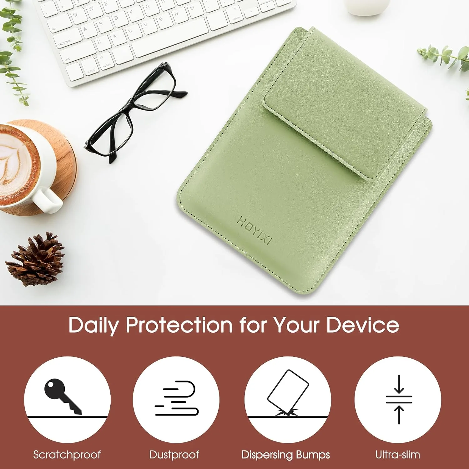HoYiXi Universal Sleeve Case for 6.8",7" Paperwhite/Colorsoft/Signature Edition 2025 & 2021 Compatible 6.8" Kobo Clara HD/Pocketbook/Tolino Protective Case for 6.8'' 7'' ebook Reader, Light Green