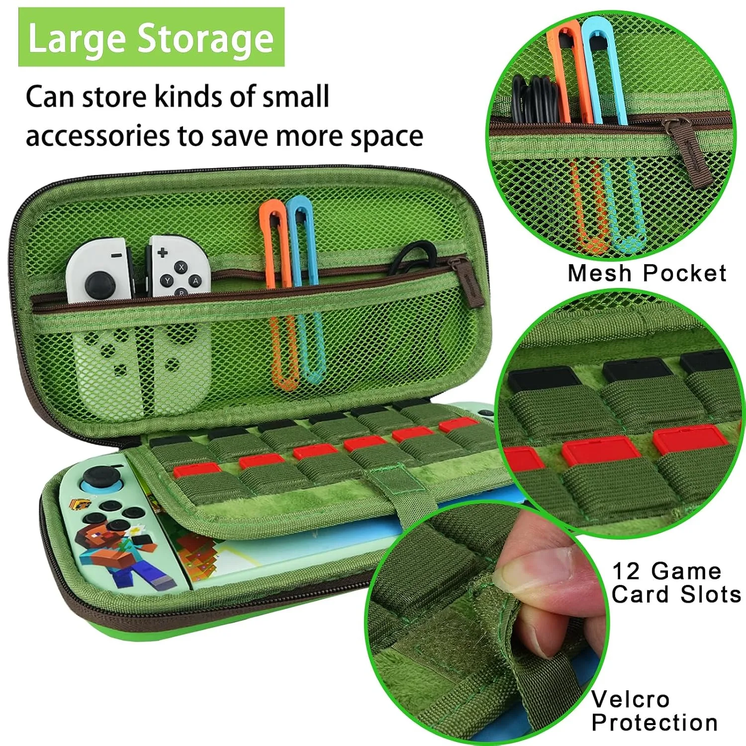 TIKOdirect Carrying Case Accessories Bundle for Switch 2 2025, Portable Travel Case with Protective Cover, Screen Protectors, 4 Thumb Grip caps and Cute Stickers, Green