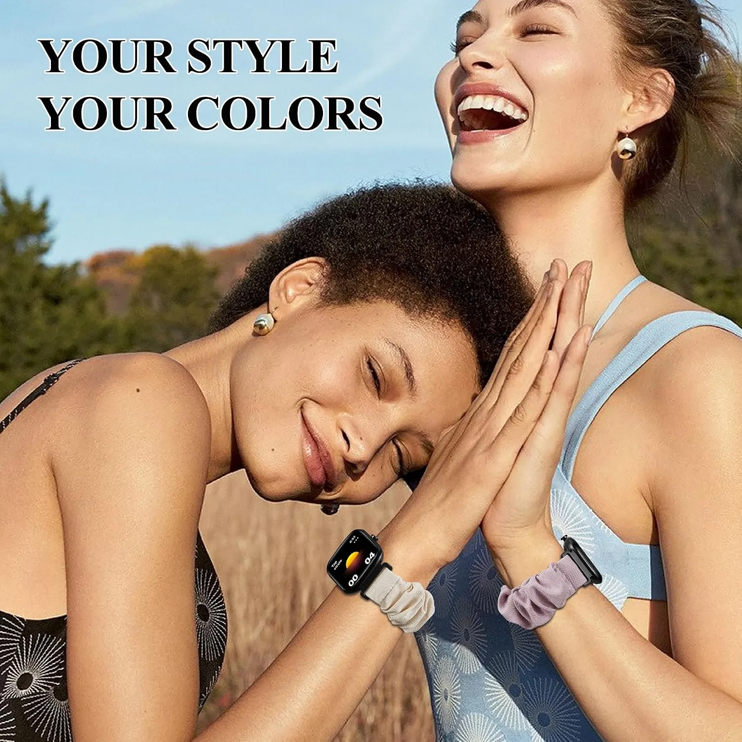 Sunnyson 22mm Bands for Veryfit IDW13/IDW16/IDW19/IDW26/IDW28 Smartwatch，2 Pack Elastic Fabric Scrunchie Straps for Fitvii H57/H56/Fitpolo/Toobur id208 Plus Women