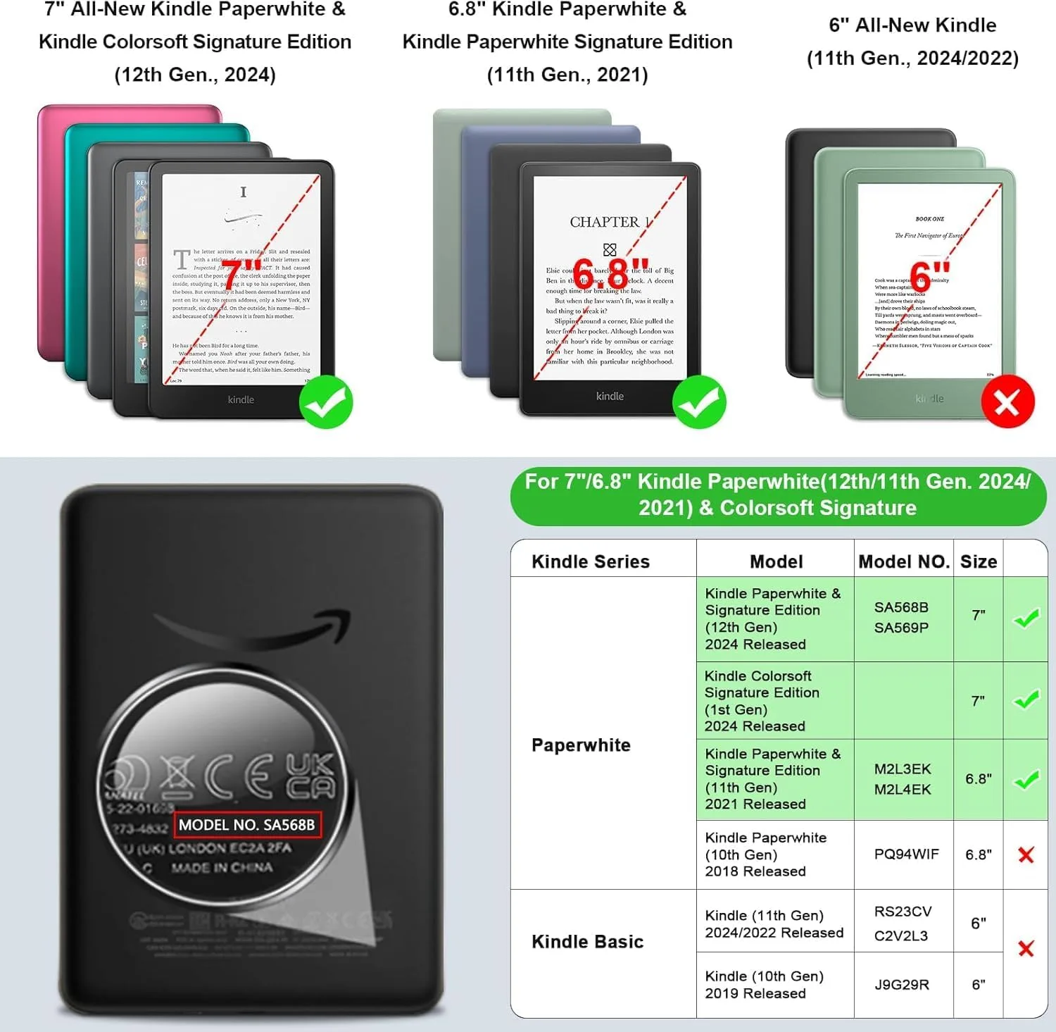 Fintie Case for 7"/6.8" Kindle Paperwhite 12th/11th Gen & Kindle Colorsoft