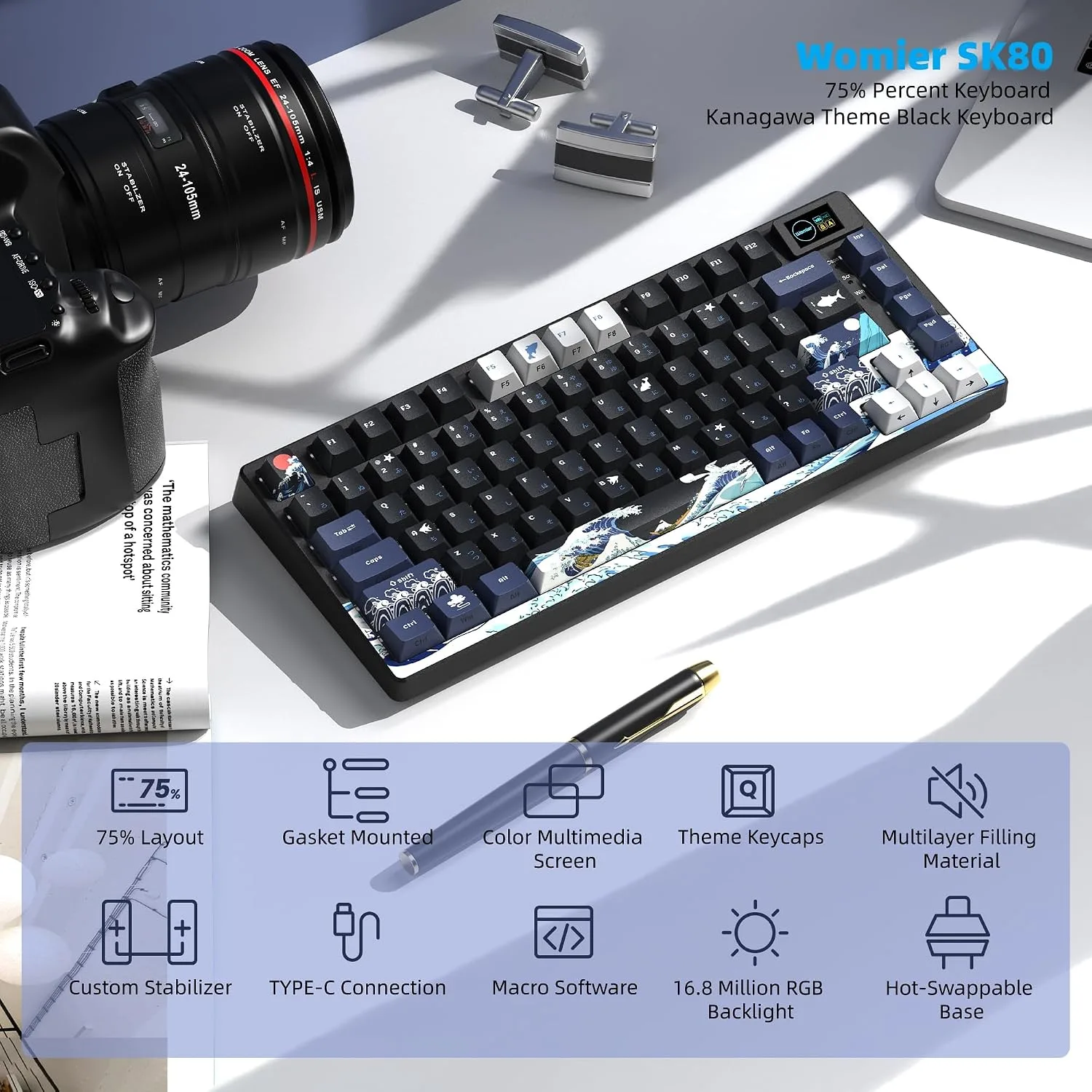 Womier SK80 75% Keyboard with Color Multimedia Display Gaming Keyboard
