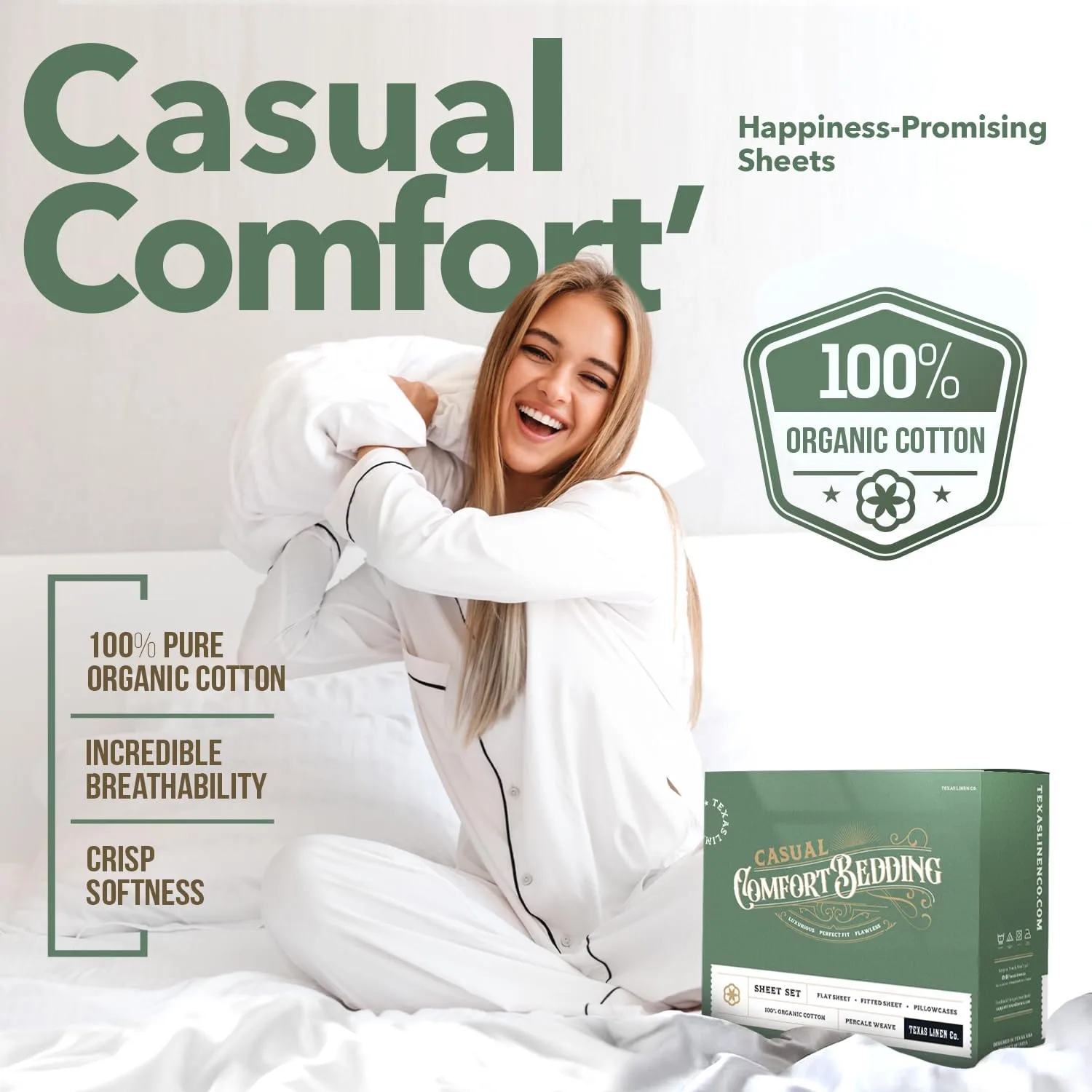 TEXAS LINEN CO. 100% Organic Cotton Sheets King Size - 4 PC Organic Cotton King Size Percale Weave Sheet Set, Soft, Cooling, Crisp & Breathable, 16" Deep Pocket Hotel Quality Bedding Set - (Teal)