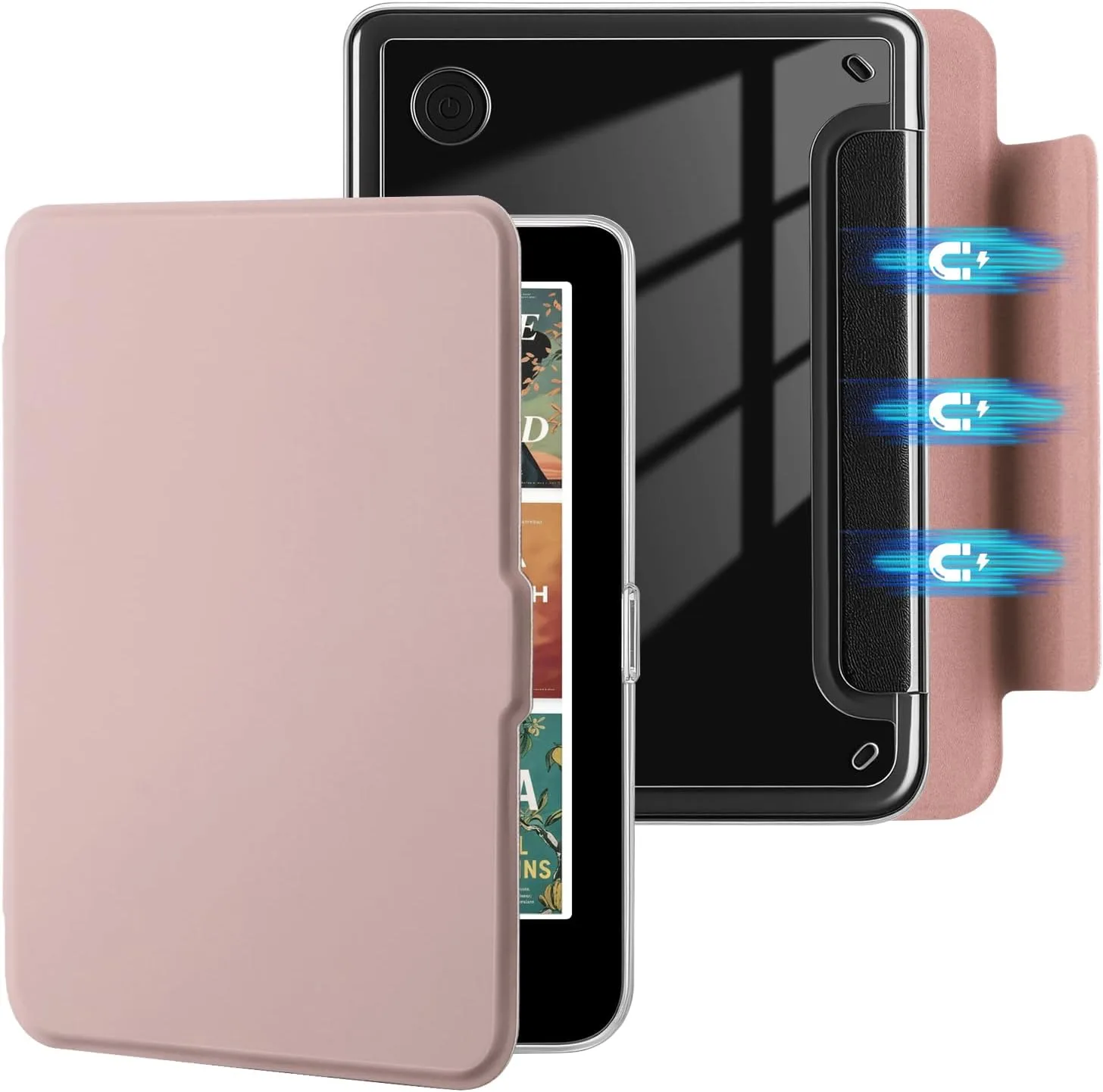 E NET-CASE Detachable Magnetic Case for 6" Kobo Clara Colour (2024) /Clara BW(2024) /2E(2022) eReader,Ultra Clear Back丨Easy to Detach & Attach丨Auto Sleep/Wake (Rose Gold)