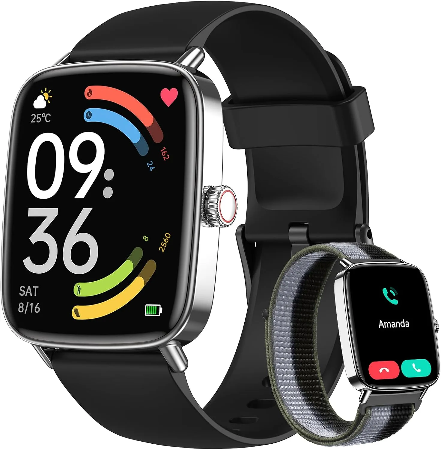 Smart Watch for Women Men, 2 Bands Health&Fitness Watch for iPhone/Android, Make Call and Message Notice, 24/7 Heart Rate/Sleep/SpO2 Tracker, 1.85" HD Smartwatch with 120 Sport Modes, IP68 Waterproof