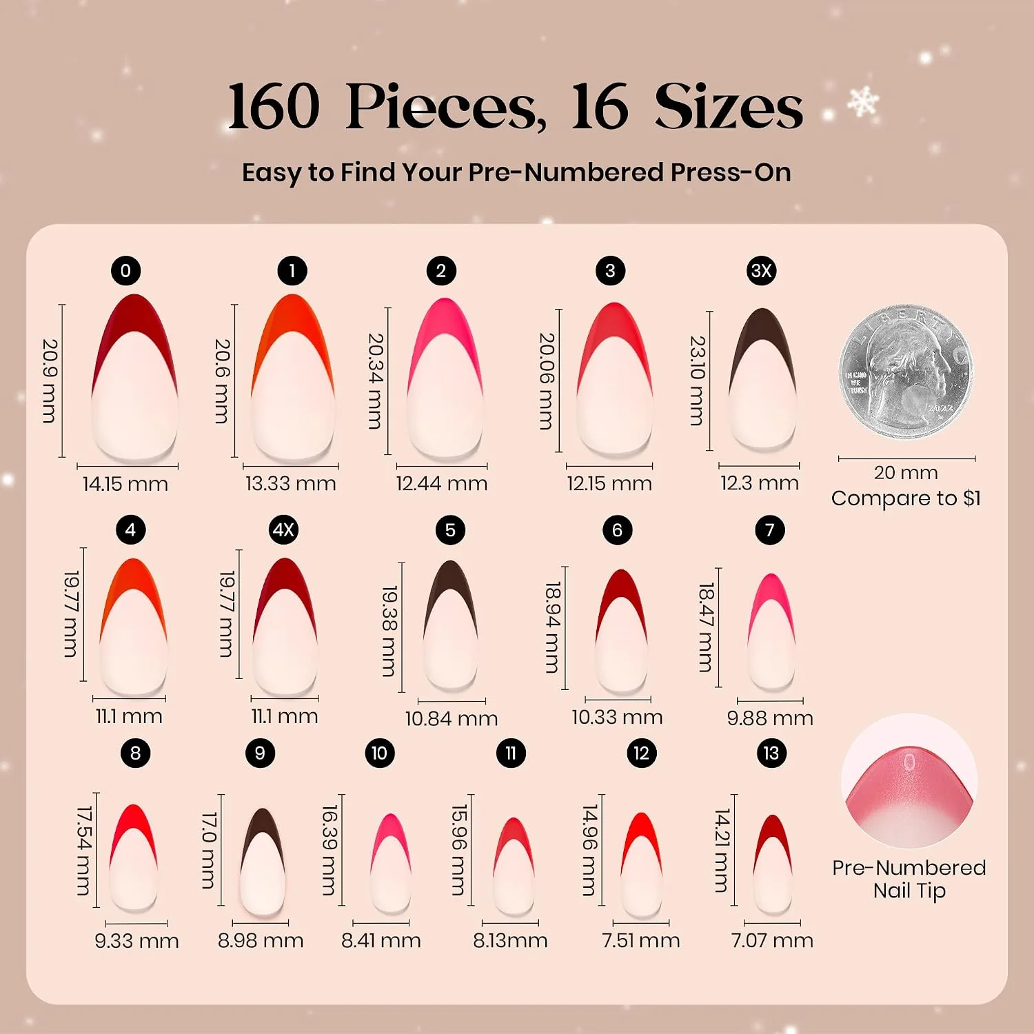 Beetles Red French Tip Press On Nails - Short Almond 5 Colors 160 Pcs