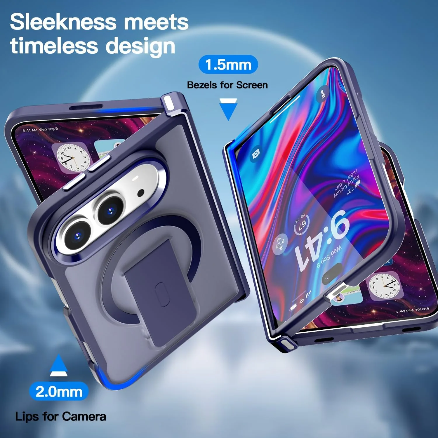 AICase for iPhone Duo Case,Fold Translucent with Hinge+Ring Stand