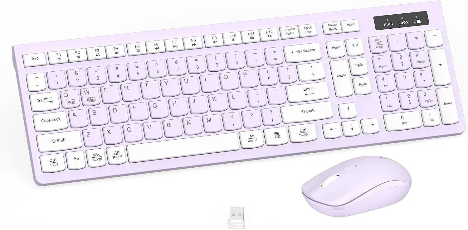 Wireless Keyboard and Mouse Combo Silent for Office and Home(Lilac)
