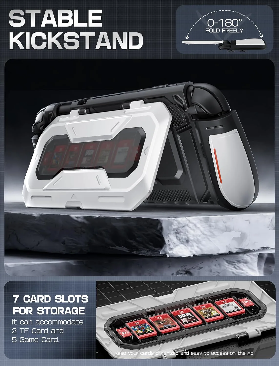 Mumba Titan Case for Nintendo Switch 2 with Kickstand & 7 Card Slots, White