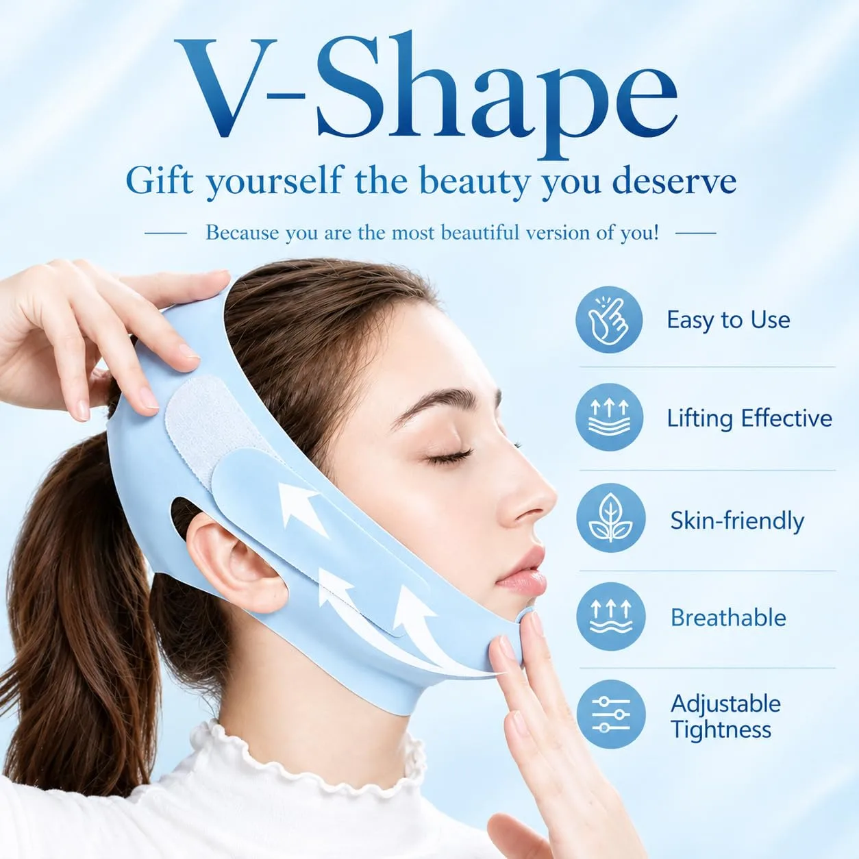 V Line Lifting Mask Chin Strap for Sleeping, Face Lifting Strap, Chin Strap, V Line Mask, Jawline Shaper, Jaw Strap, Double Chin Reducer, Face Lift Tape & Snoring Solution (Blue)