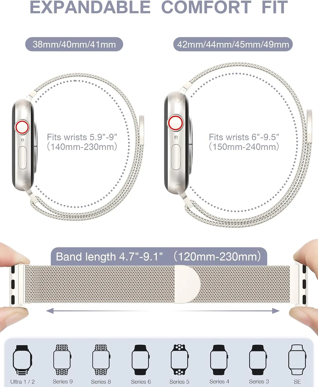 Original Milanese Loop Compatible with Apple Watch Bands for Women & Men