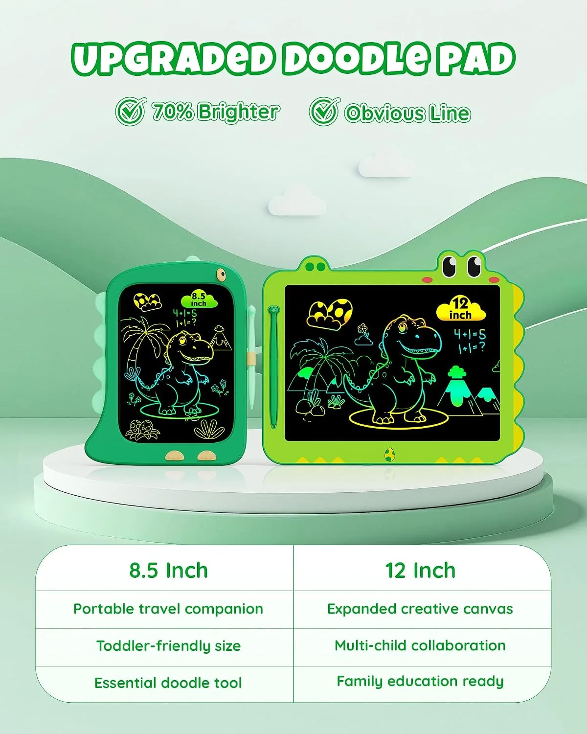 ORSEN 12 Inch LCD Doodle Board Tablet Toy - Green Dinosaur Drawing Pad for Kids 3-6 Years Old - Christmas and Birthday Gifts
