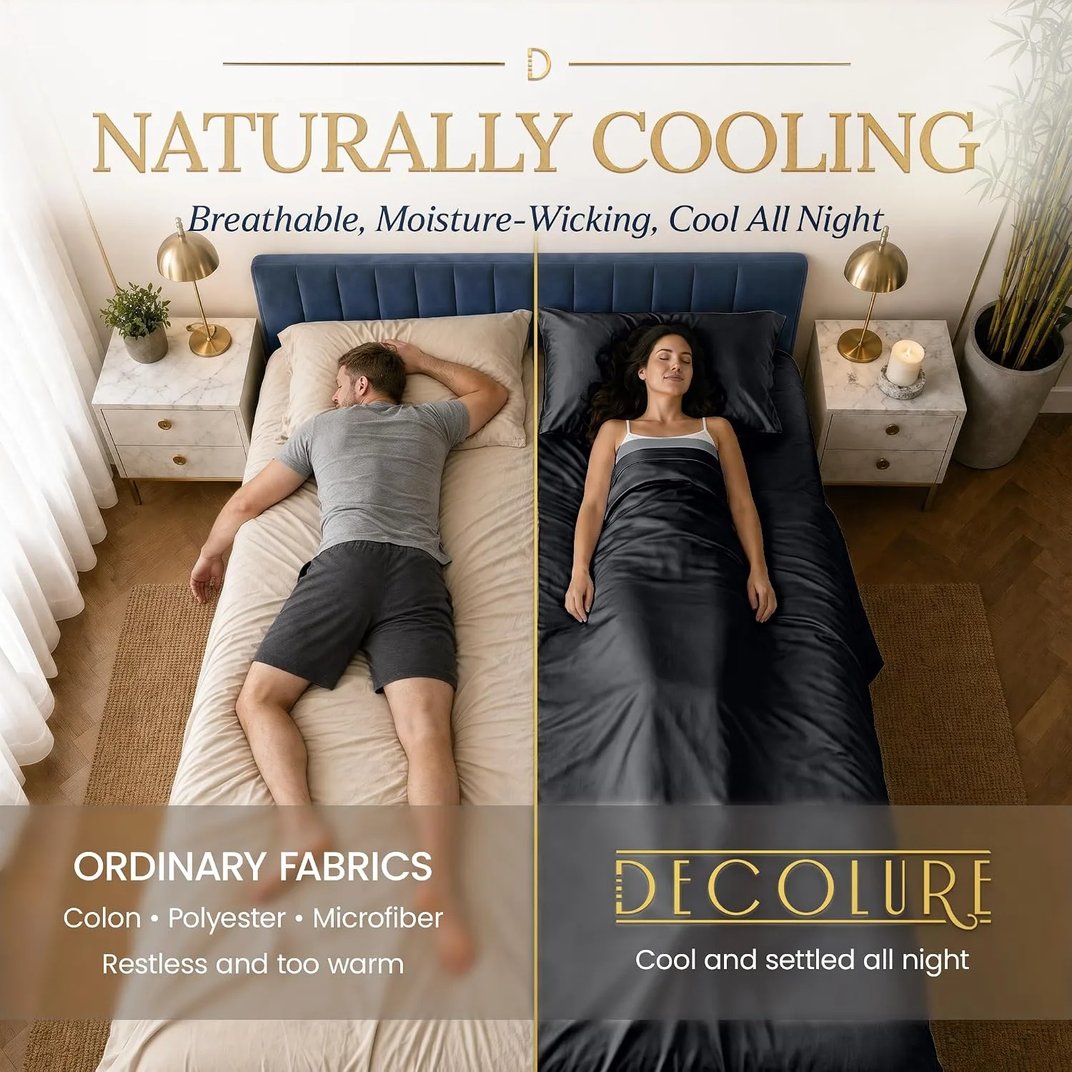 DECOLURE 100% Viscose from Bamboo Sheets Twin Size | 3 Pc Cooling Bed Set