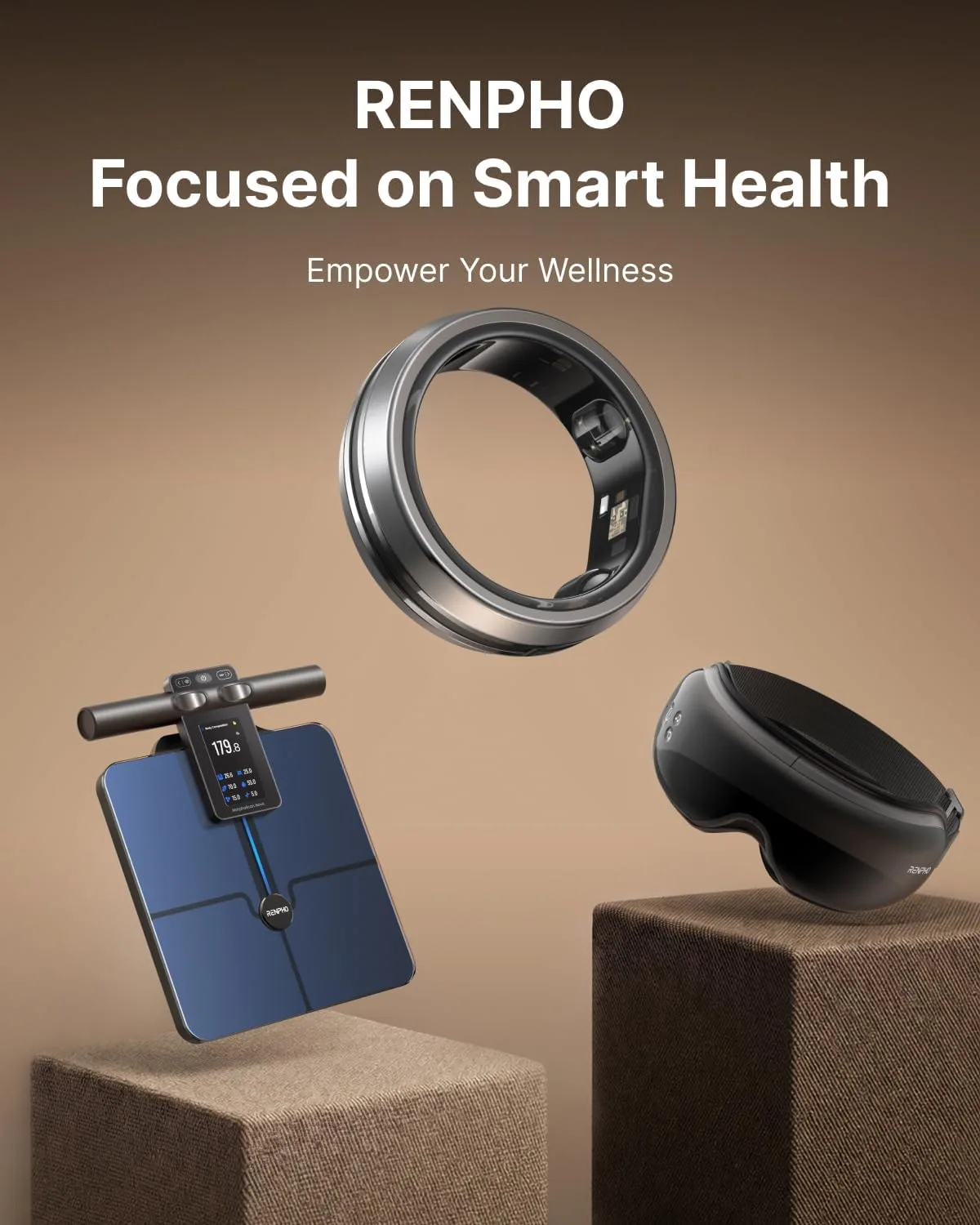 RENPHO Lynx Smart Ring, Subscription-Free App, Silver, Size 10