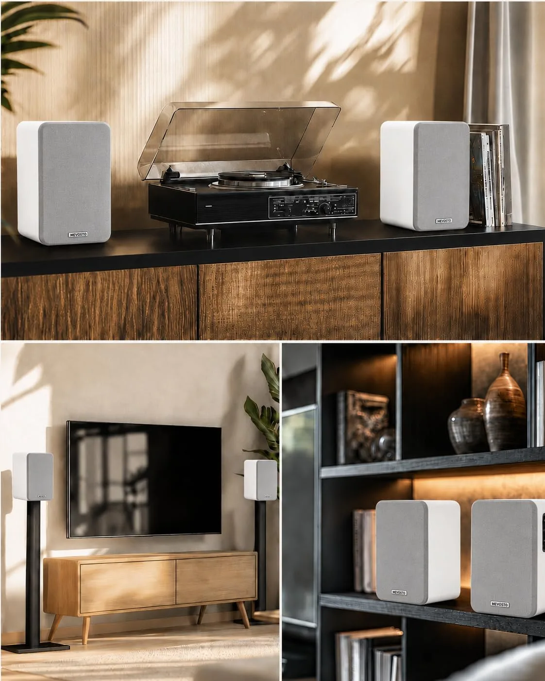 White Powered Bookshelf Speakers: 5-Inch Stereo for PC and Office