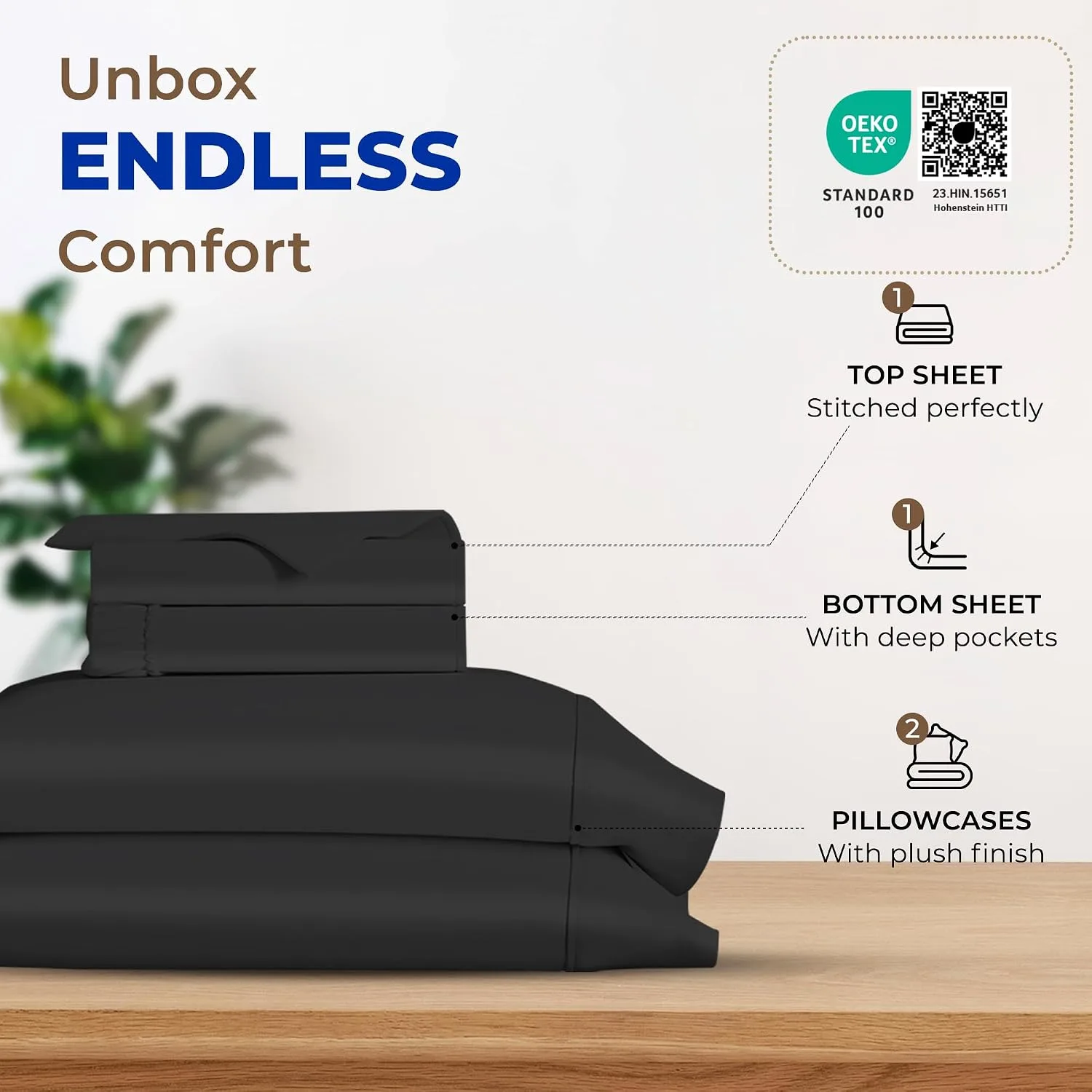 THREAD SPREAD Egyptian Cotton Sheets King Size - Luxury 600 Series King Size Sheets Set (4 PC, Black), 16" Deep Pocket All Around Elastic, Soft, Cooling, Sateen Weave, Durable Hotel Bed Sheet Sets