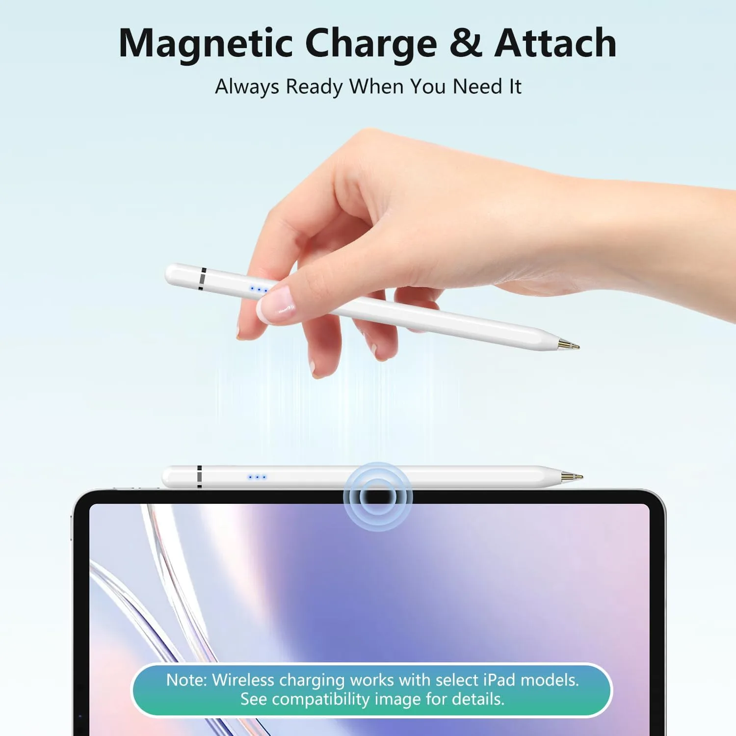 Stylus Pen for Apple iPad 2018–2026, Magnetic Charging iPad Pencil 2nd Generation &1st Generation with Tilt Sensitivity& Palm Rejection, Pencil for iPad A16 Pro 11/12.9/13, Air, Mini Transparent Tip