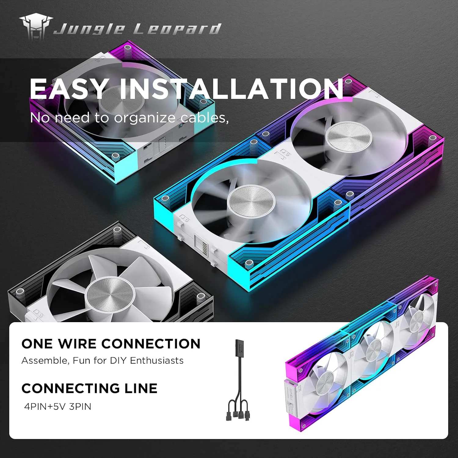 Interstellar V3 120mm PC Case Fan Infinity Mirror Module Daisy-Chain 120mm RGB PWM Fan Triple Pack Suitable for Computer Case & 360mm AIO Cooler(White-3Pack