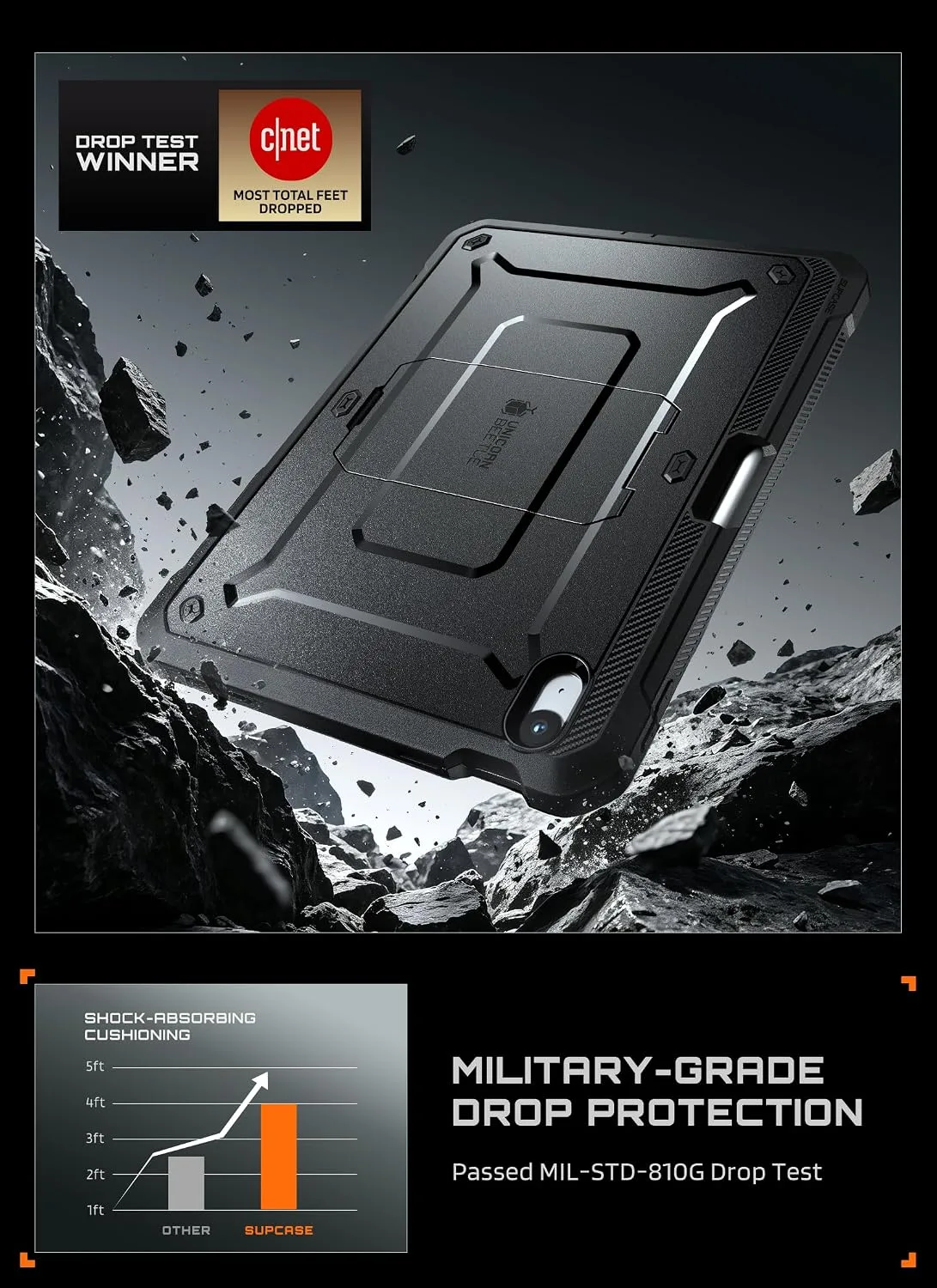 SUPCASE for iPad 11th Gen A16 11" 2025 Case with Screen Protector, Black