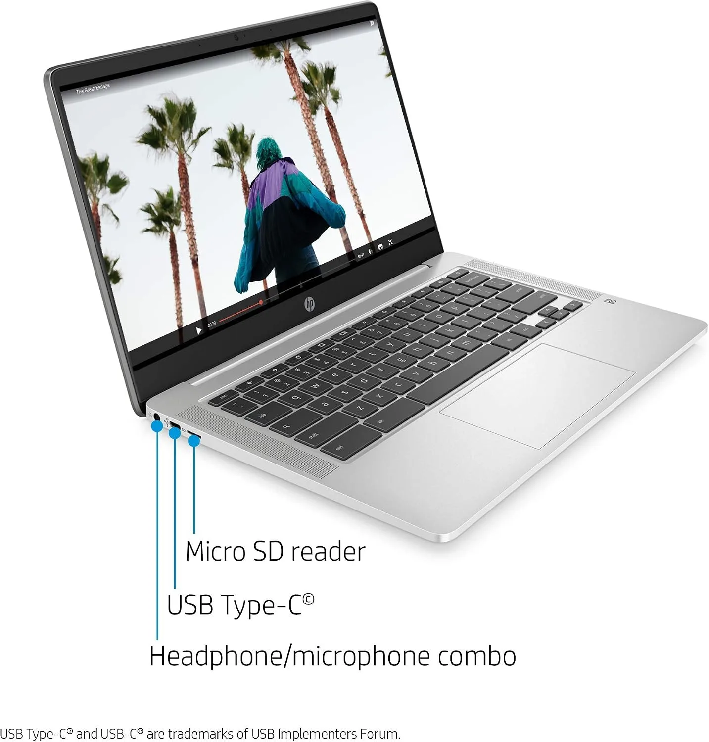 HP 14 Chromebook 14in HD Intel 4-core CPU 4GB RAM 64GB eMMC (Renewed)