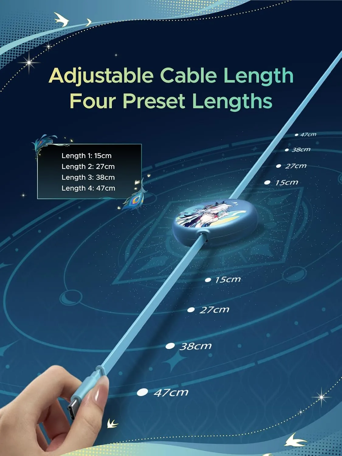 UGREEN Nexode 100W Retractable Cable Honkai: Star Rail, Glacier Blue, 3.3ft