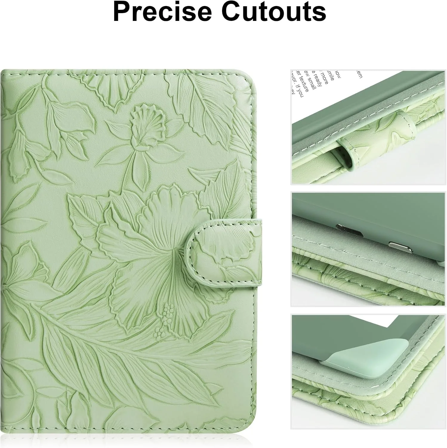 HoYiXi Universal Case for 6-inch Kindle eReader Compatible with Kobo/Voyaga/Pocketbook/Tolino E-Book Reader,6'' eReader Protective Cover with Built-in Card Slot,Green Leaves