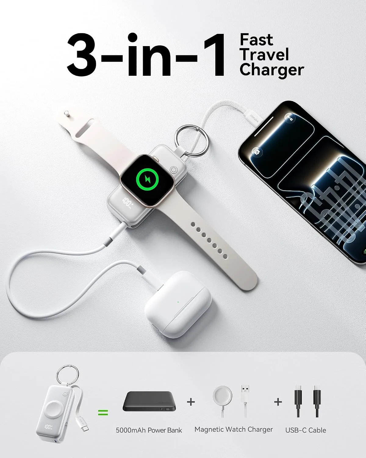 INIU SnapGo Portable Charger, 5000mAh Mini Power Bank for Apple Watch