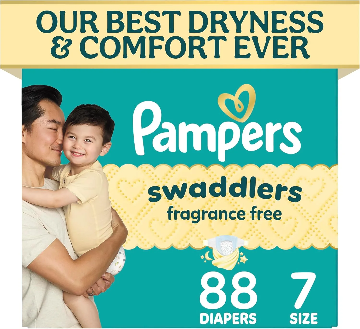 Pampers Swaddlers Diapers, Size 7 (26-50 lbs), 88 Count, Fragrance Free, Hypoallergenic, Absorbent, Pediatrician Recommended, Skin Safe