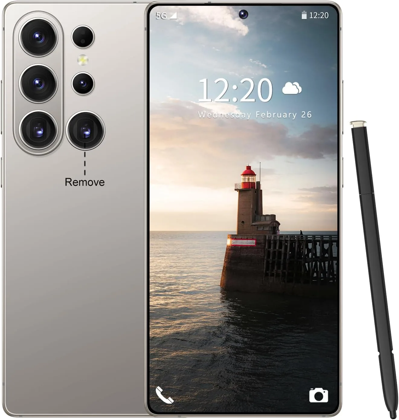 Huness 26 Ultra Unlocked Phone,Built in Pen The Phone,Cell Phone Battery 7000mAh 6.99" HD Screen,Android 15 16+512GB Smartphone,Dual SIM/5G/Face ID/Fingerprint Lock/GPS (Grey)