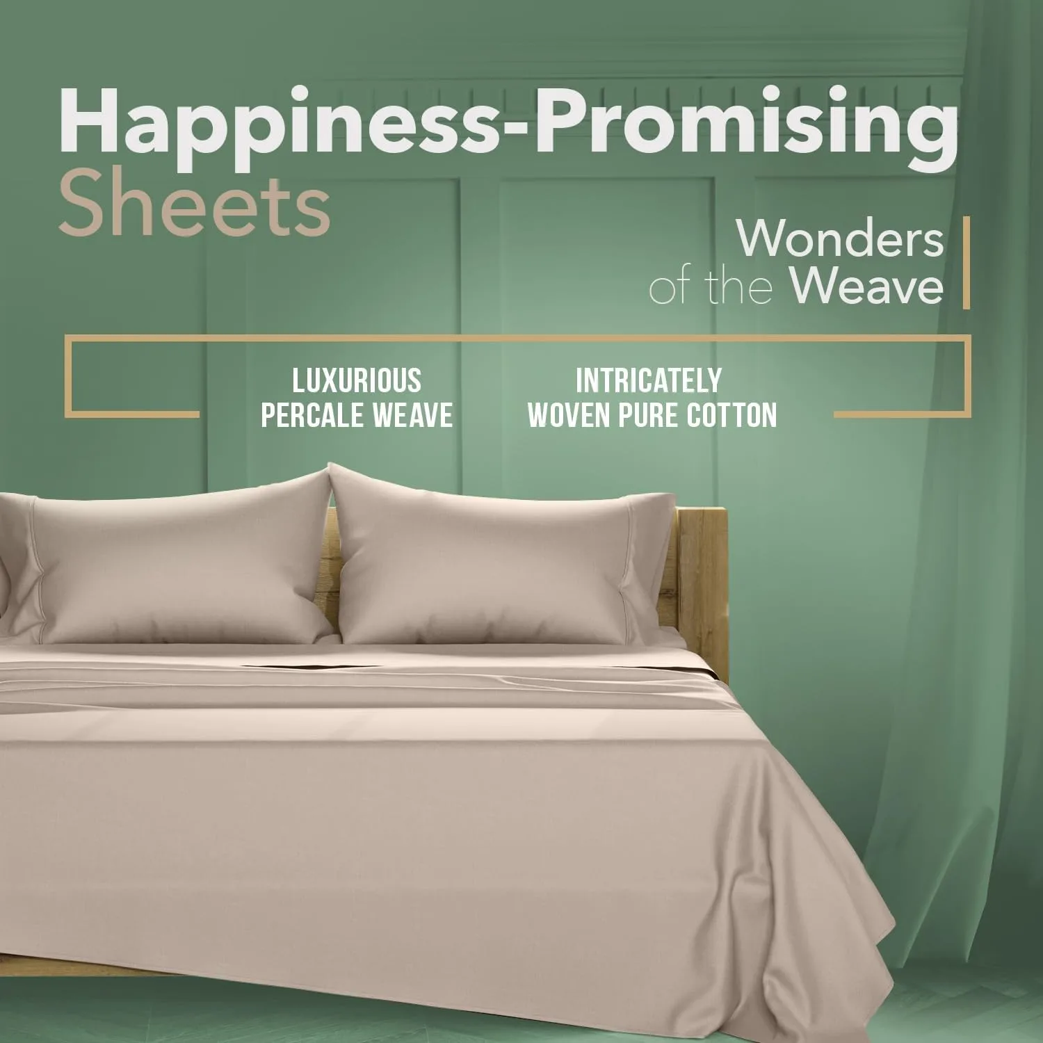 TEXAS LINEN CO. 100% Organic Cotton Sheets King Size - 4 PC Organic Cotton King Size Percale Weave Sheet Set, Soft, Cooling, Crisp & Breathable, 16" Deep Pocket Hotel Quality Bedding Set - Taupe