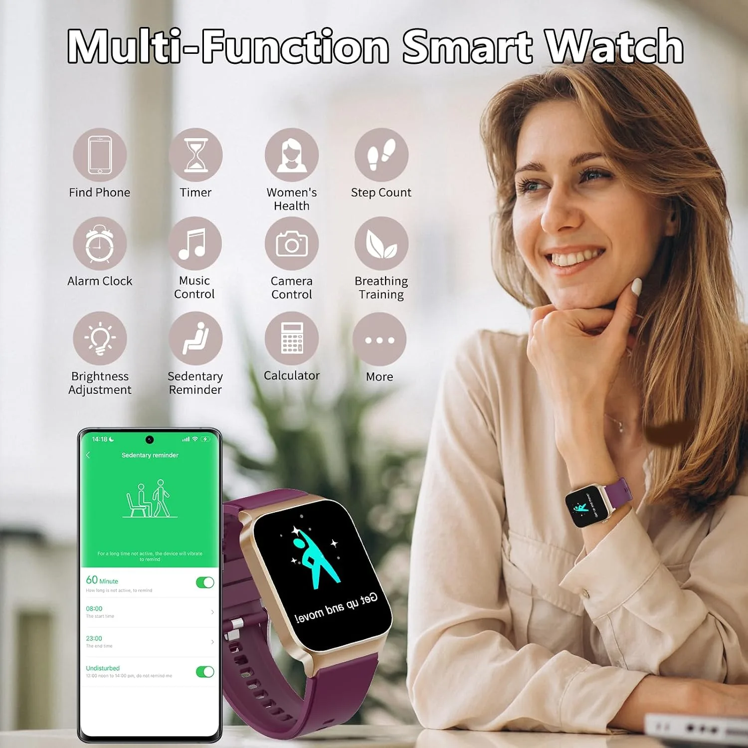 STECEi Smart Watch for Men Women Bluetooth Call, 1.85" HD Screen Smartwatch with Heart Rate/Sleep Monitor, 110+ Sport Modes Activity Trackers IP68 Waterproof, Fitness Watch for Android, Magenta Purple