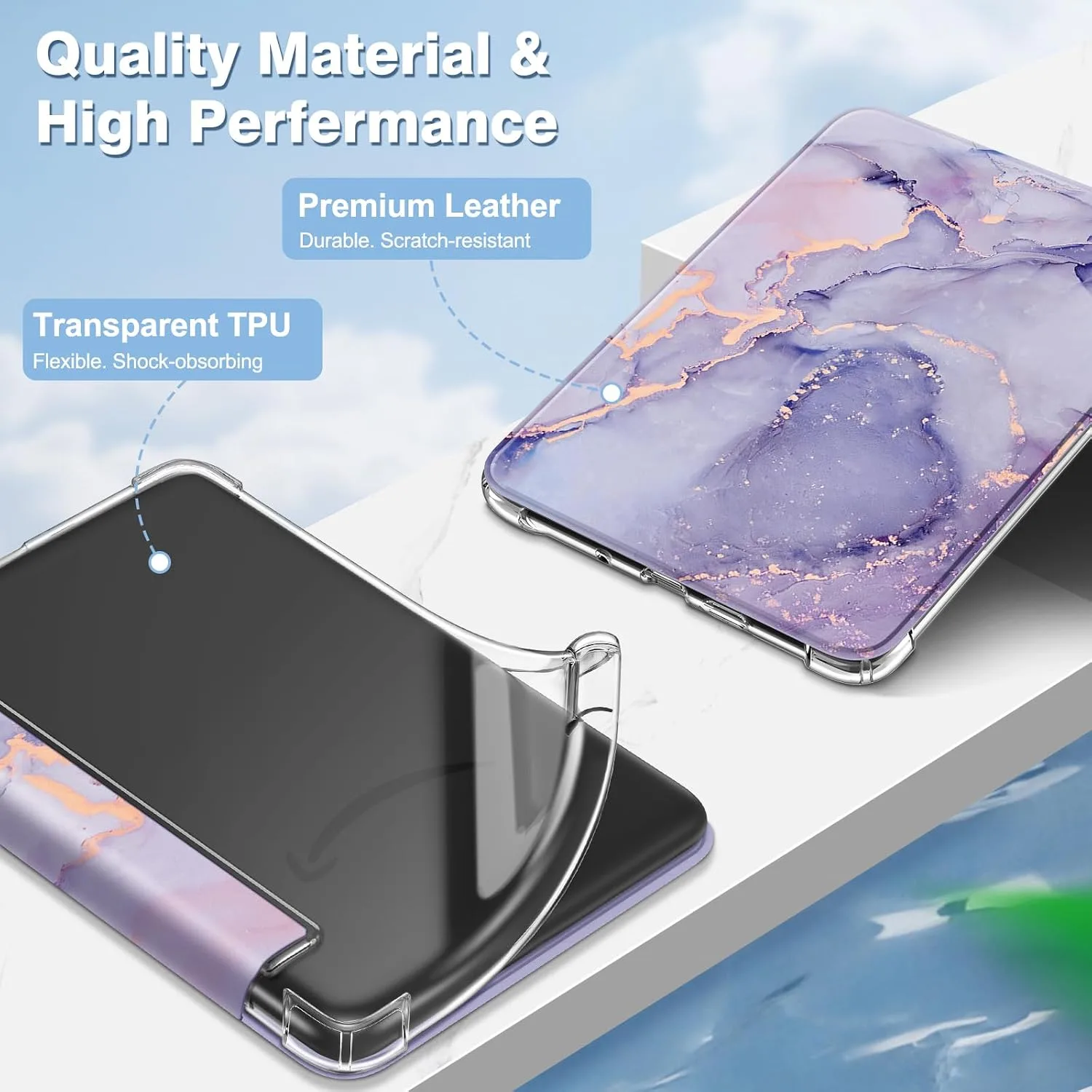 Fintie Slim TPU Case for 6" Kindle 11th Generation 2024/2022, Lilac Marble
