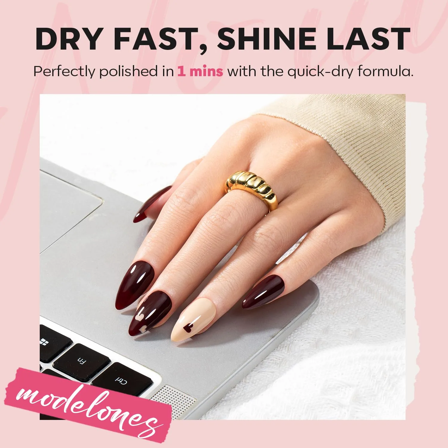 modelones Quick Dry Nail Polish Set, 6 Colors Red Nude Gold Glitter