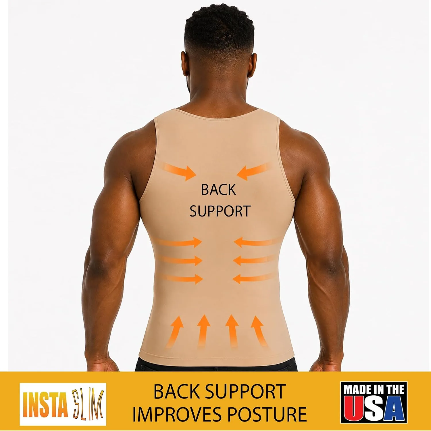 Insta Slim - Made in USA 3 Pack Compression Muscle Tank Body Shapers for Men. Back Support, Slimming Shapewear Undershirt