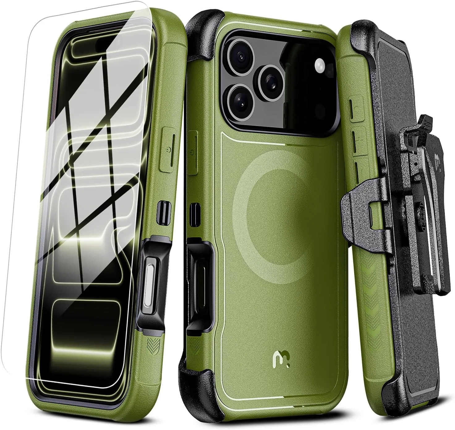 M MYBAT PRO for iPhone 17 Pro Max Case with Belt Clip Holster Army Green