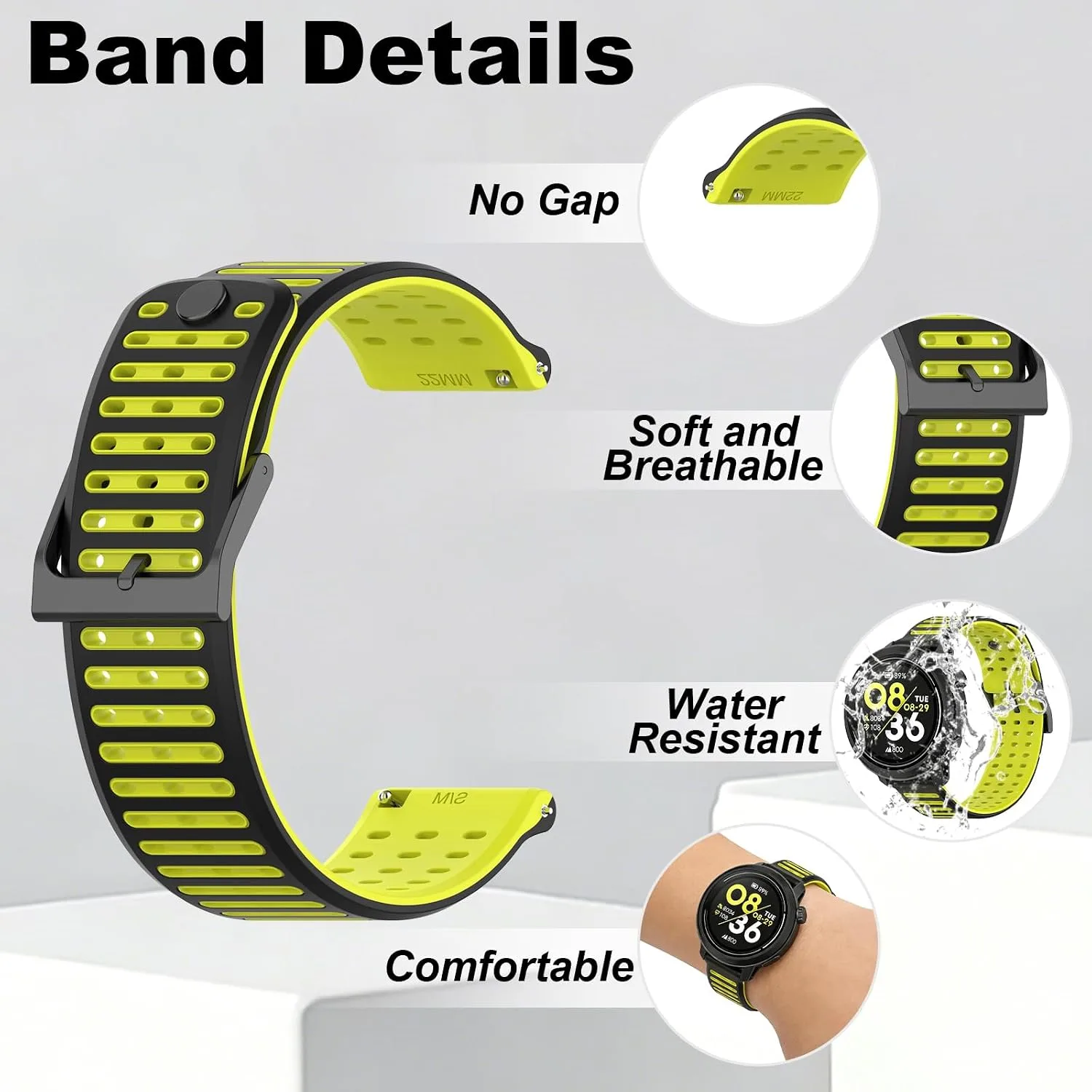Silicone Replacement Bands Compatible with COROS PACE 3/4/Pro, COROS APEX PRO/2 Pro/APEX 46 MM/4 42MM, Soft & Breathable Smartwatch Straps for Women and Men