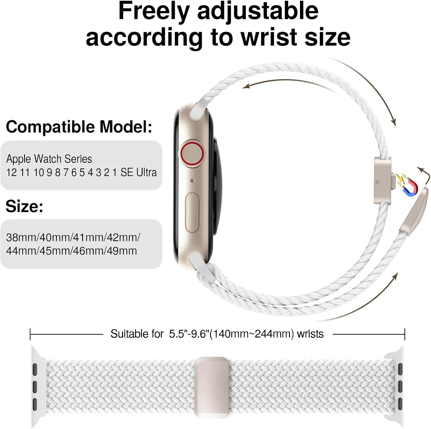 Braided Stretchy Magnetic Sport Band for Apple Watch Bands for Women Men