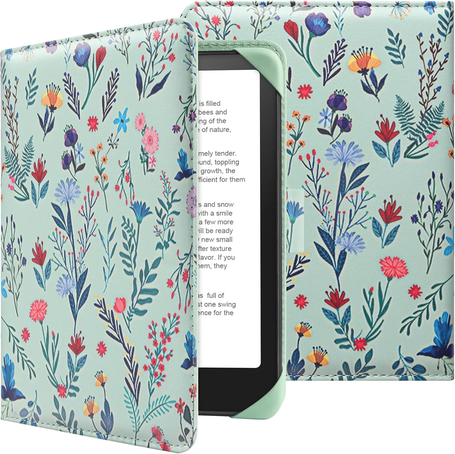 HoYiXi Universal Case for 6-inch Kindle eReader Compatible with Kobo/Voyaga/Pocketbook/Tolino E-Book Reader,6'' eReader Protective Cover with Built-in Card Slot,Flower