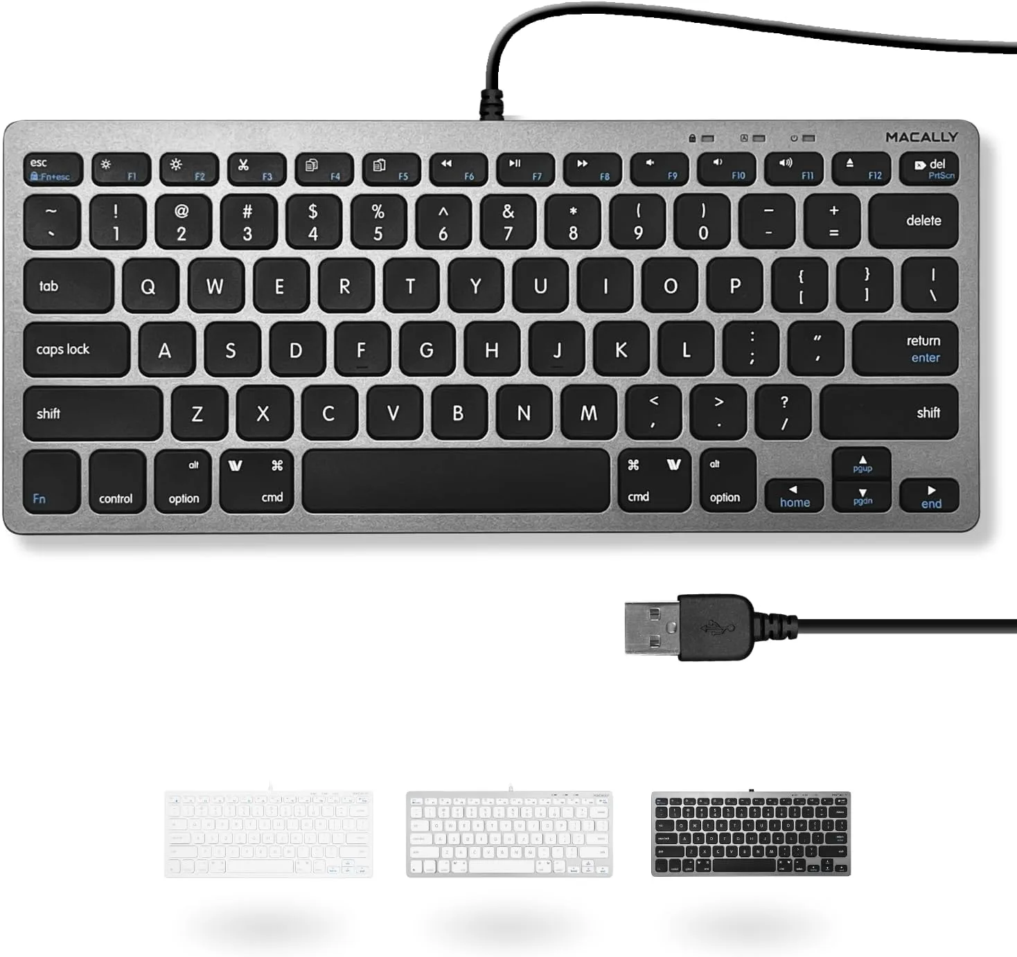 Macally Small USB Wired Keyboard for Mac and Windows - 78 Scissor Keys, 13 Shortcut Compatible Apple Keyboard - Mini Compact USB Computer Keyboard That Saves Space and Looks Great - Space Grey